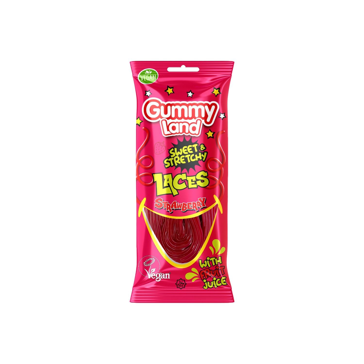 Gummy Land Strawberry Candy Laces – Vegan & Halal Sweets – 80g (12 Pack)