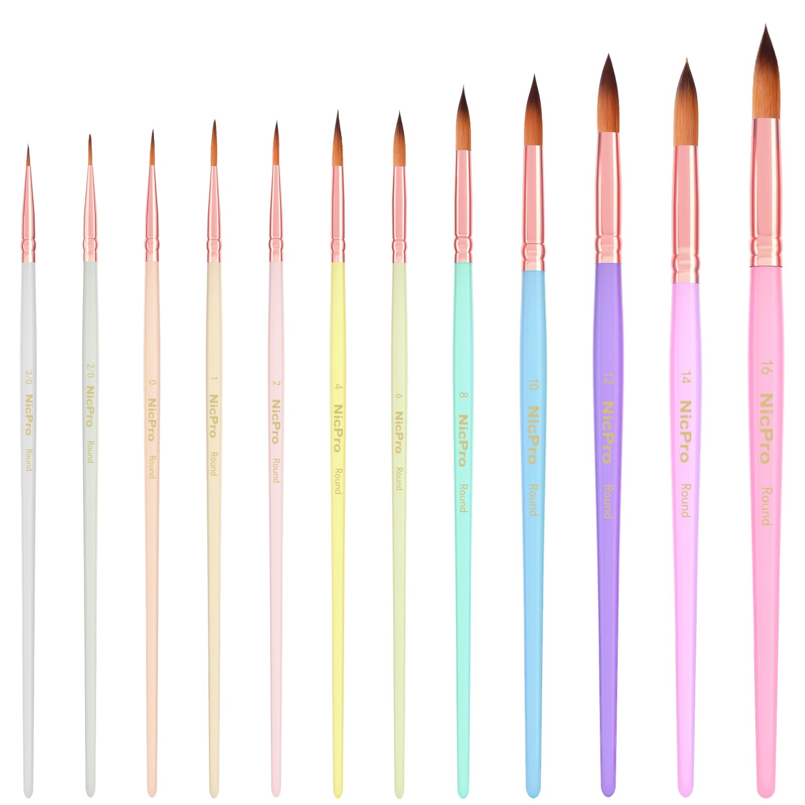 Nicpro 12pcs Watercolor Paint Brushes | Pastel Synthetic Squirrel Set
