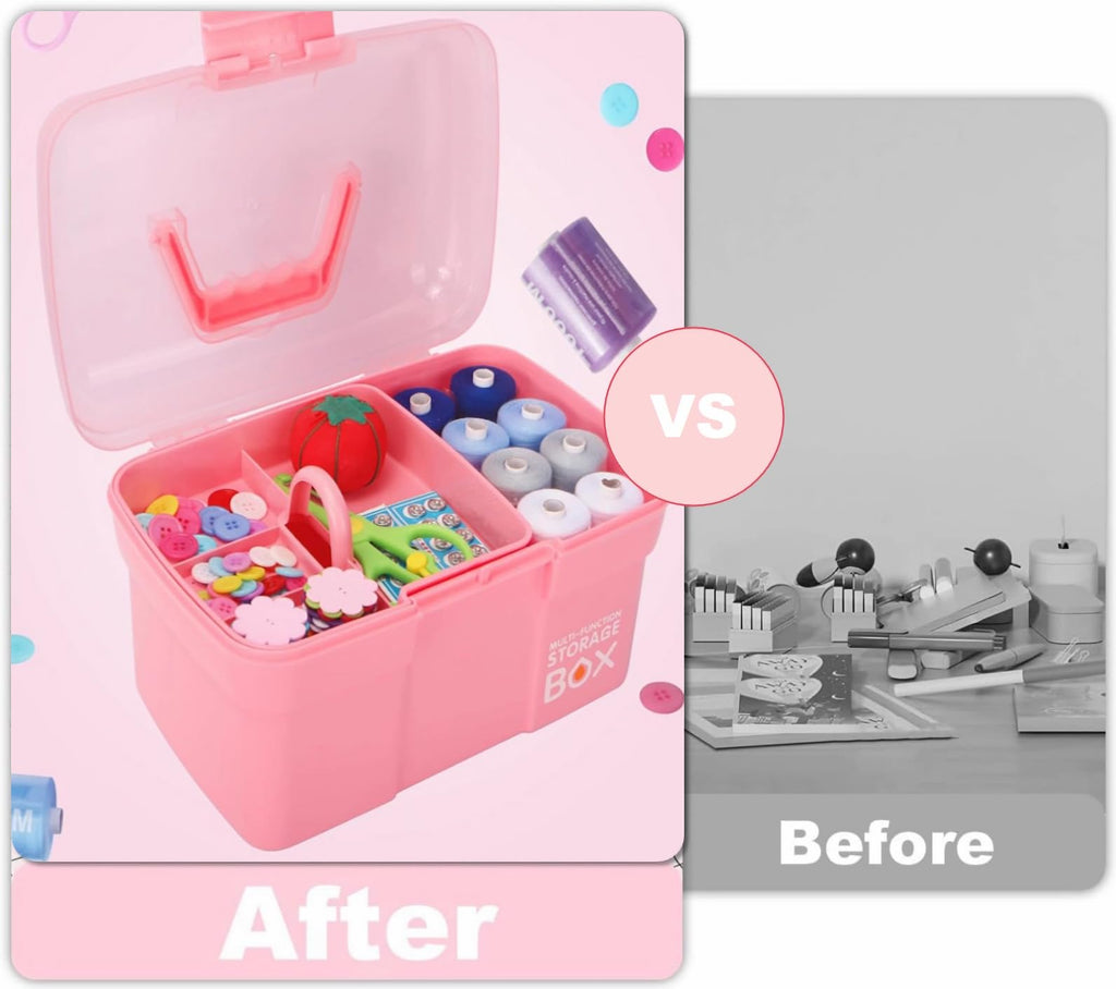 Storage Box with Removable Tray & Lid,Multipurpose Container Small Plastic Art Storage Box with Compartments,Craft Caddy for - image 3