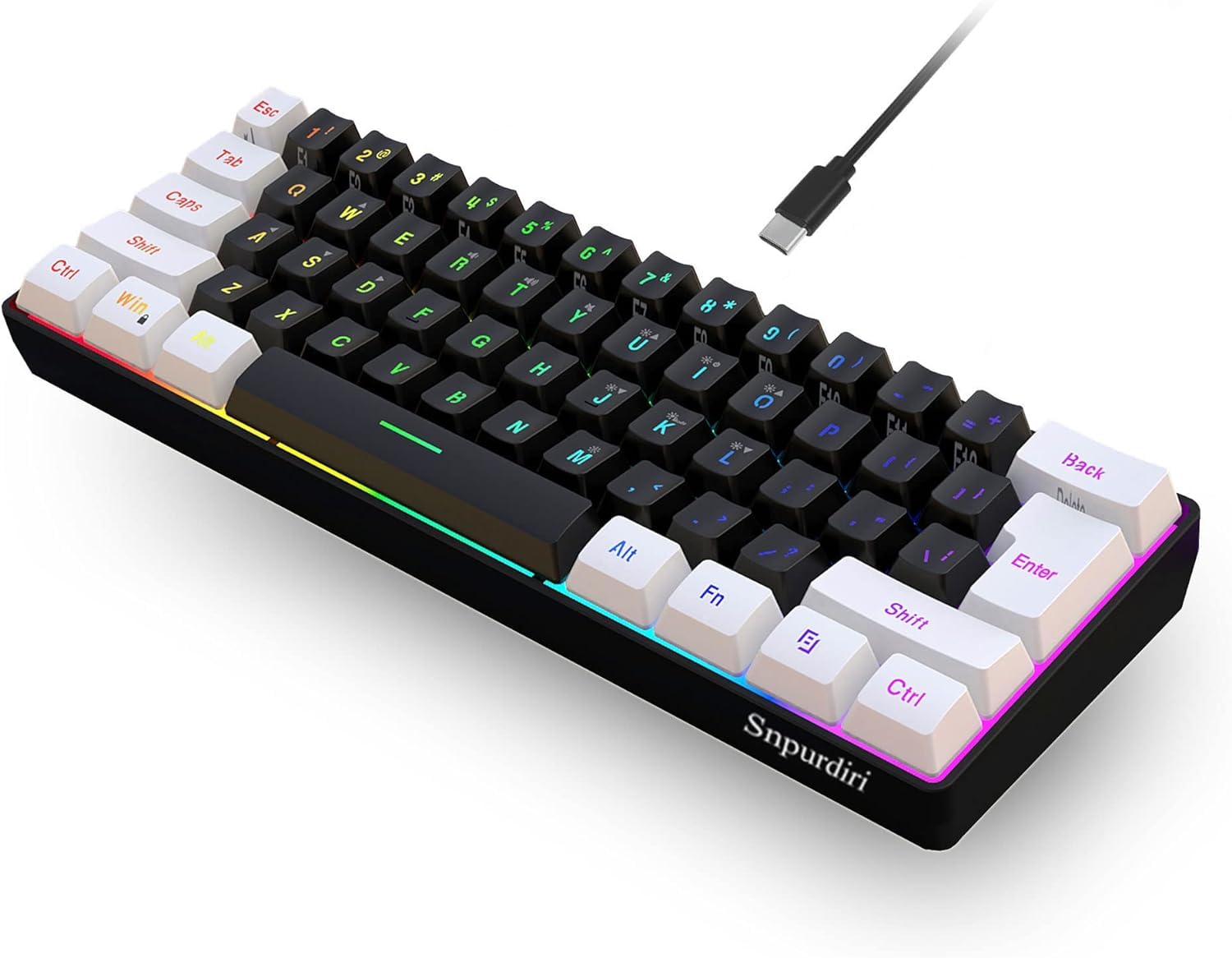 Snpurdiri 60% Gaming Keyboard | RGB Backlit Compact USB-C Keyboard