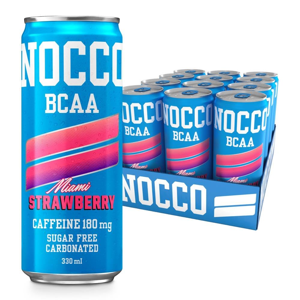NOCCO BCAA Energy Drink – Miami Strawberry, 180mg Caffeine – 12 x 330ml