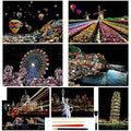 Heyu-Lotus 8pcs Rainbow Scratch Art Paper Kit – City Night Sketch Set