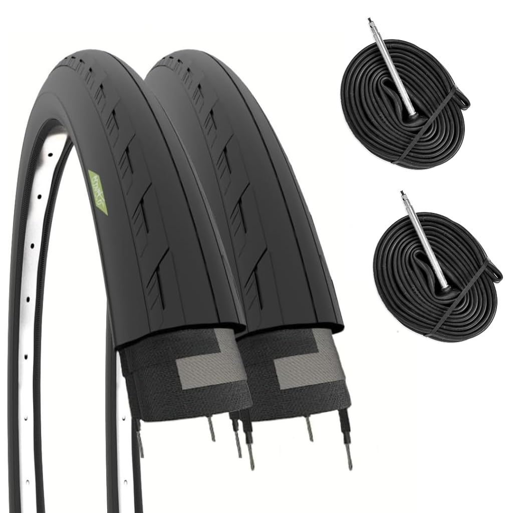 Ecovelo Pair of 700 x 25C Road Bike Tyres and Inner Tubes - Black