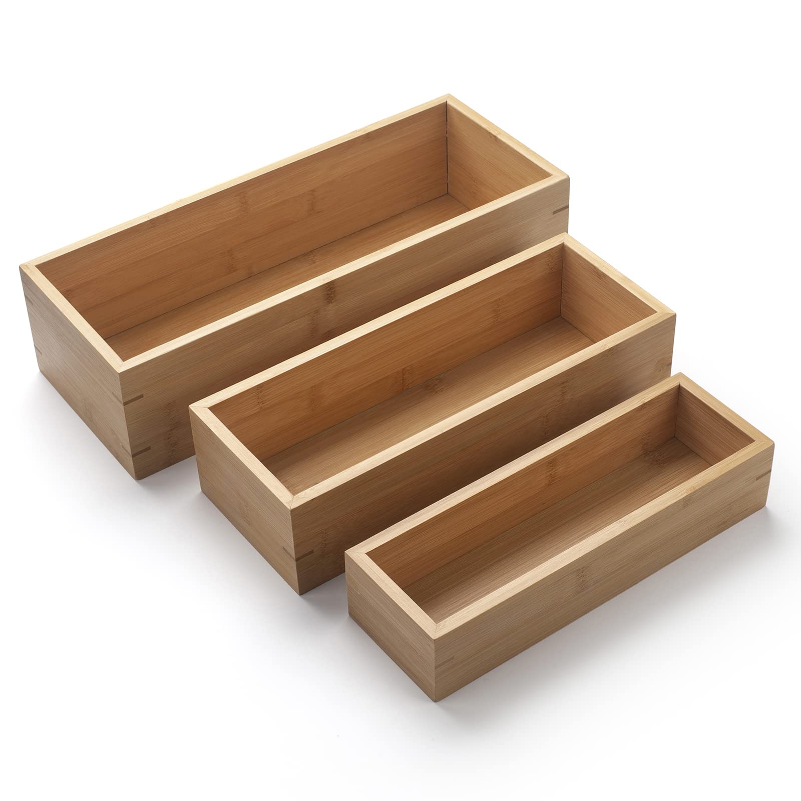 Jolof Store Bamboo Bathroom Organizer Trays – 3-Piece Wooden Basket Set