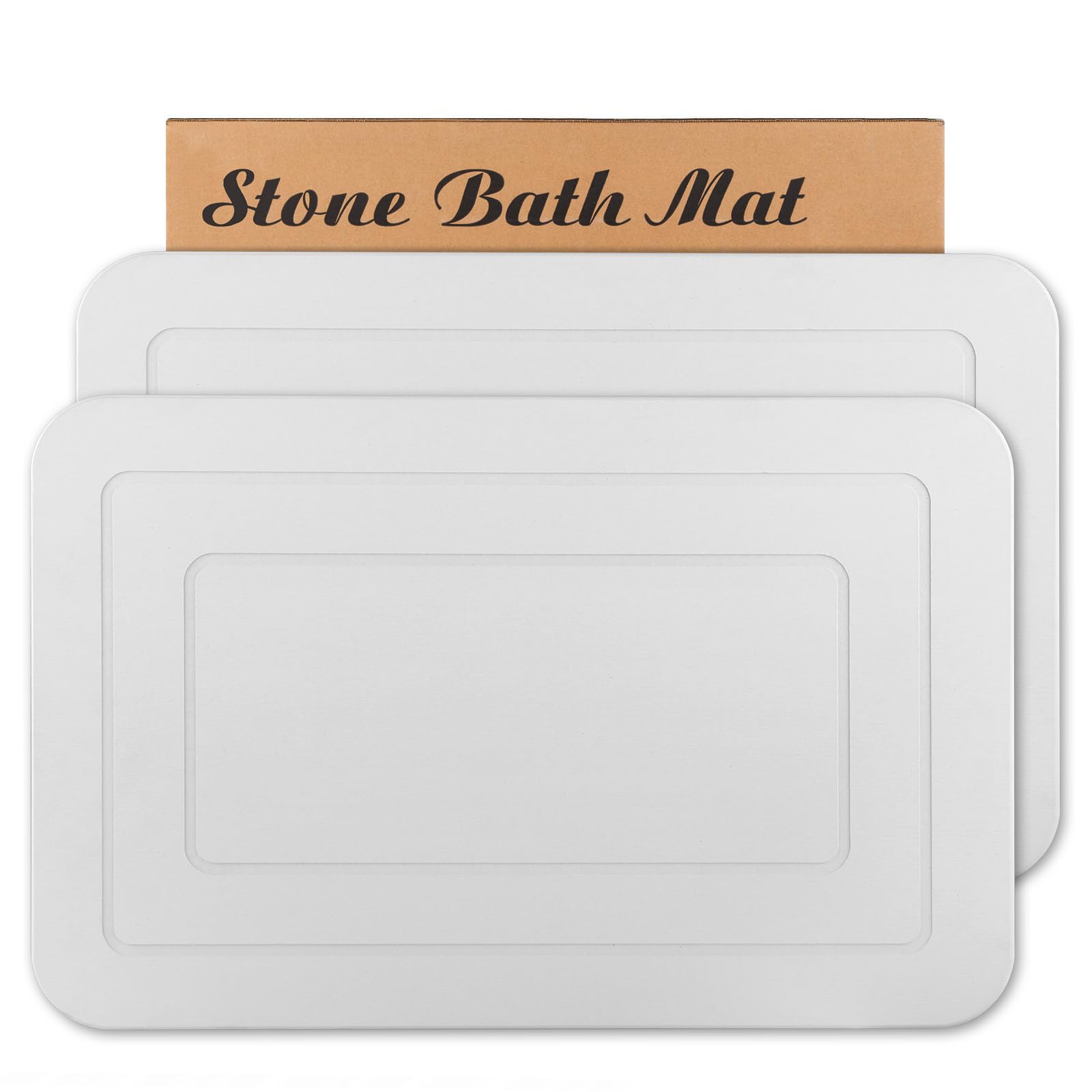 HUMIGA 2-Pack Diatomaceous Earth Stone Bath Mat – Non-Slip White, 24x15