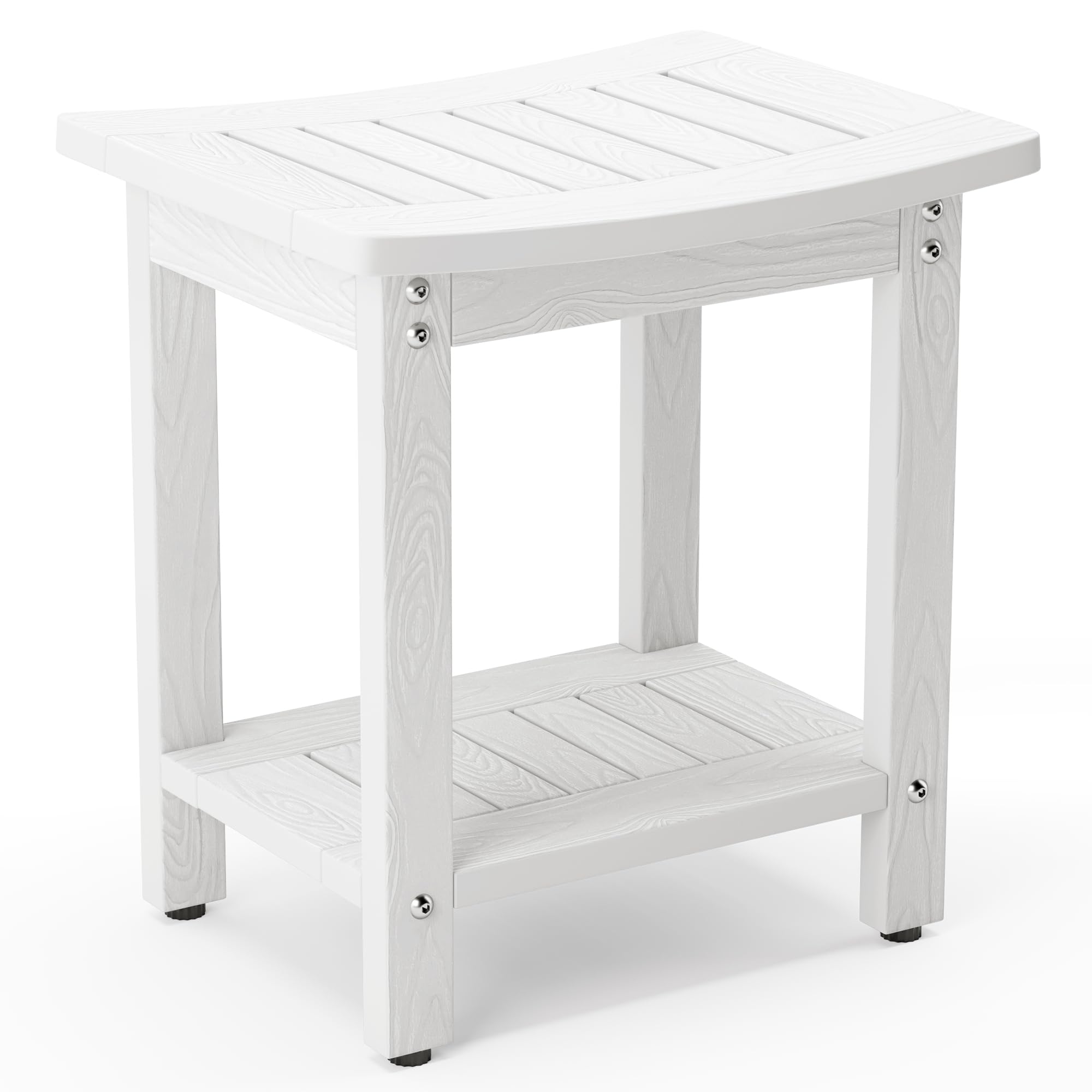 LUE BONA HDPS Shower Stool – Waterproof Spa Bench with Storage, White