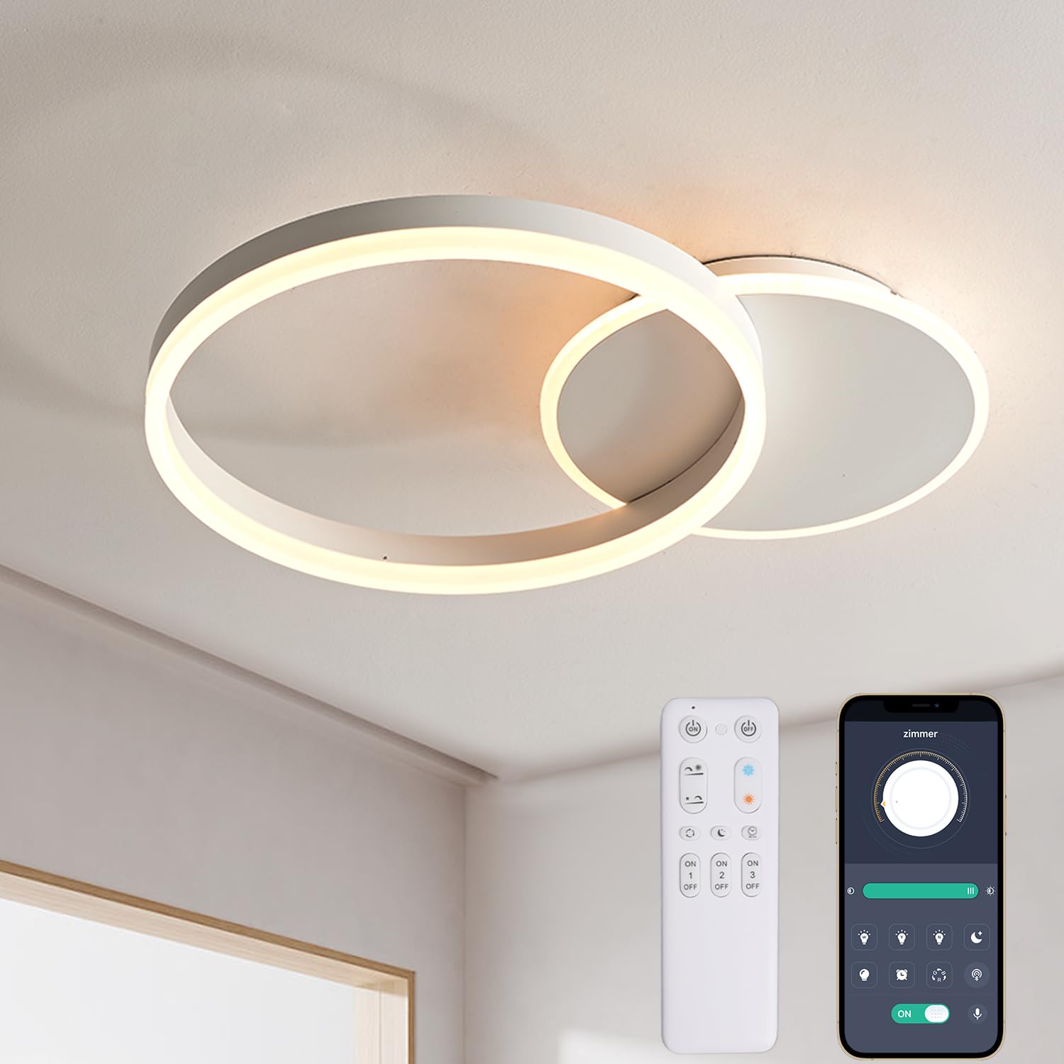 KAUCQI Modern LED Ceiling Light | 36W Dimmable Lamp with Remote Control