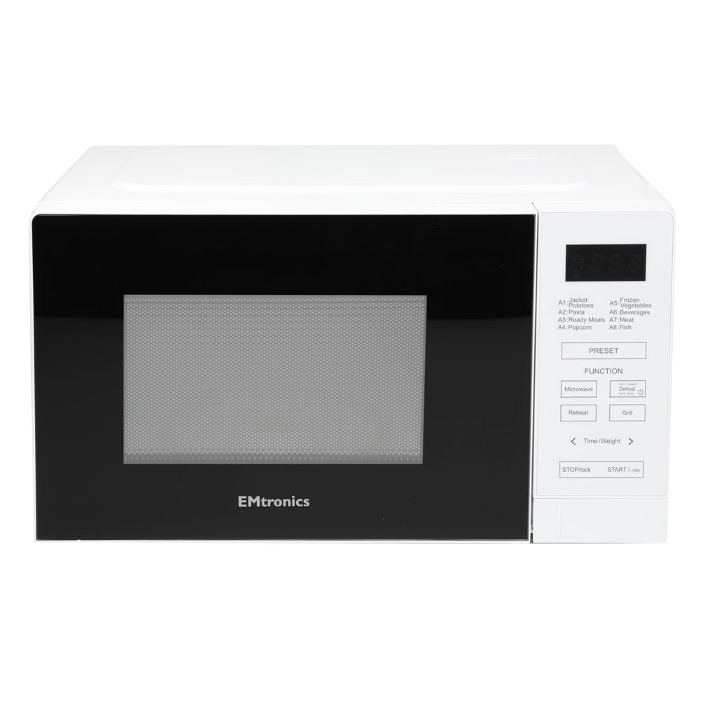 EMtronics 20L Digital Microwave with 800W Grill & Defrost – White