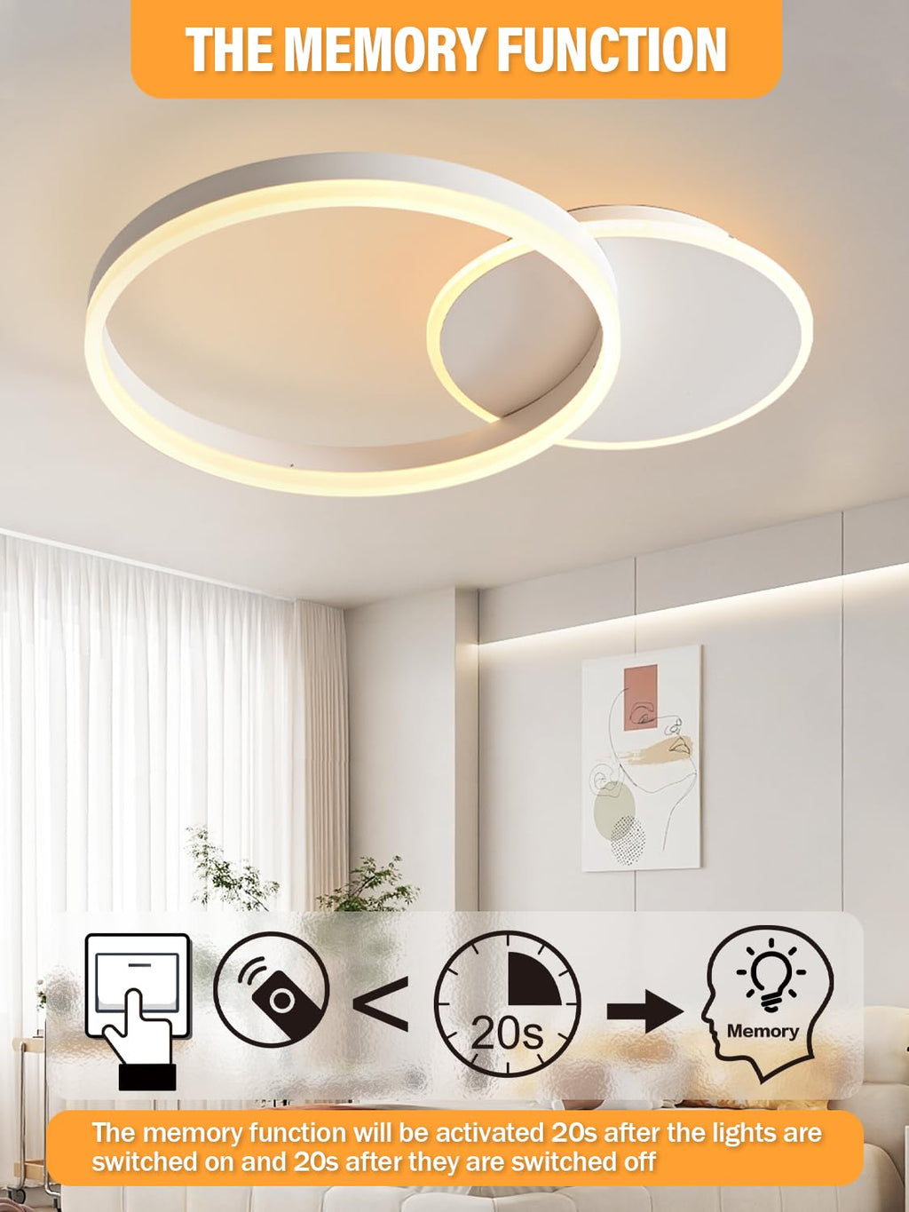 KAUCQI Modern LED Ceiling Light | 36W Dimmable Lamp with Remote Control