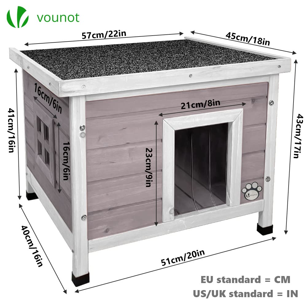 VOUNOT Wooden Outdoor Cat House – Weatherproof Pet Shelter, Grey