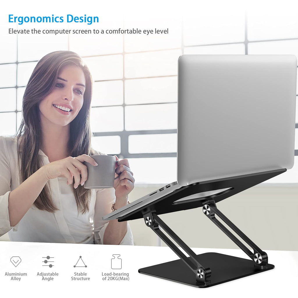 BoYata Adjustable Aluminum Laptop Stand – Ergonomic Cooling Riser (Black)