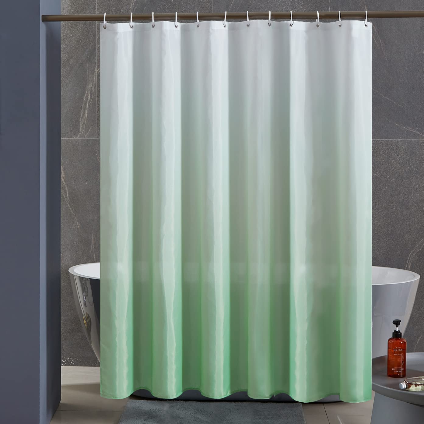 Furlinic Waterproof Polyester Shower Curtain - White to Green - 72x72