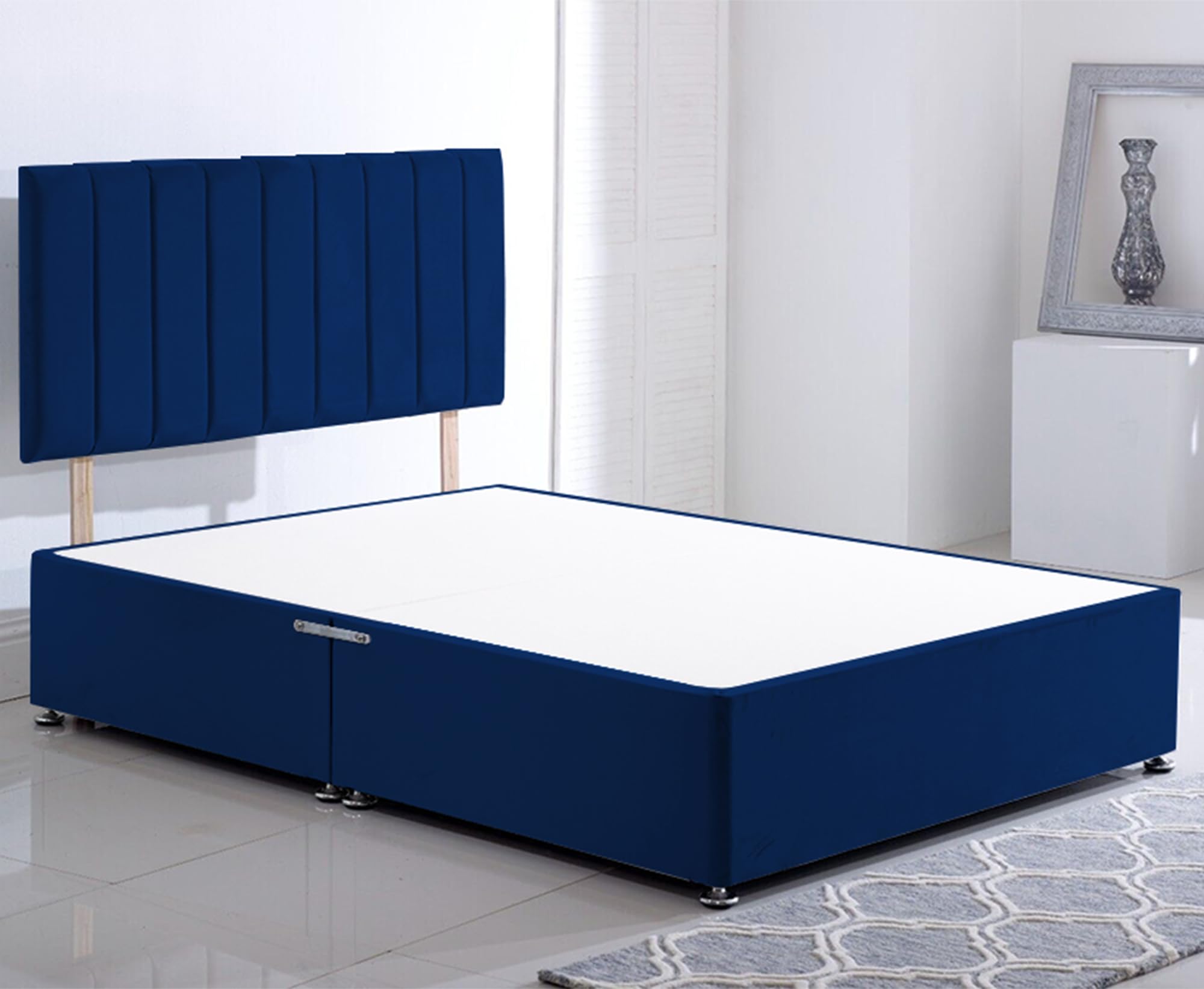 ComfoRest 4FT6 Double Divan Bed Base | Blue Plush Upholstered Frame