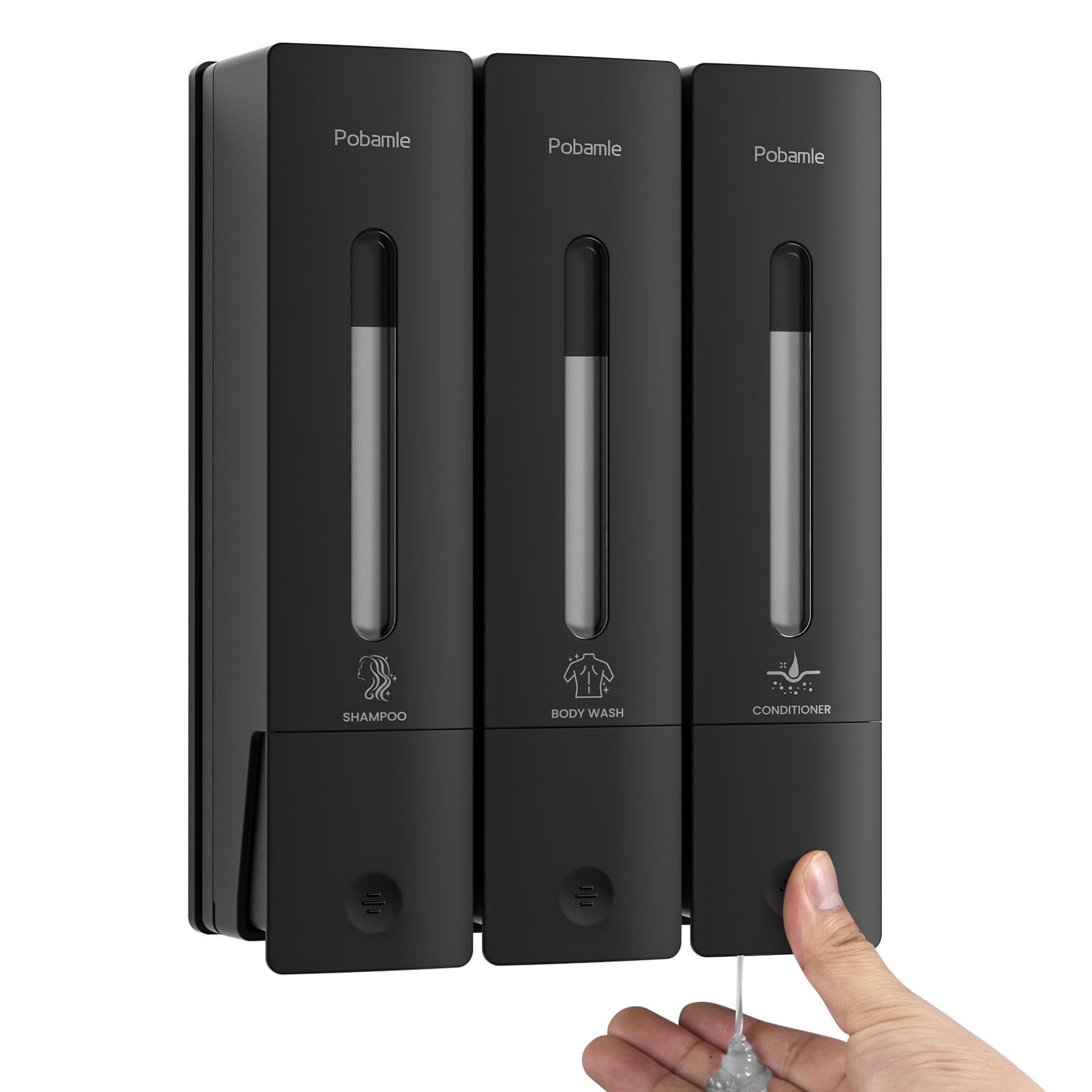 3-Chamber Wall Mounted Shower Soap Dispenser - 3x400ml Black