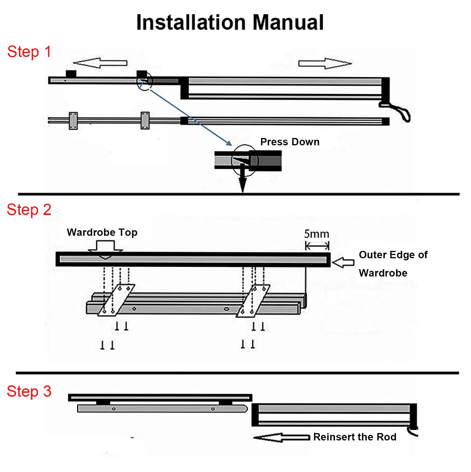 Pull Out Wardrobe Valet Rod – Heavy Duty Steel Rack, 397mm