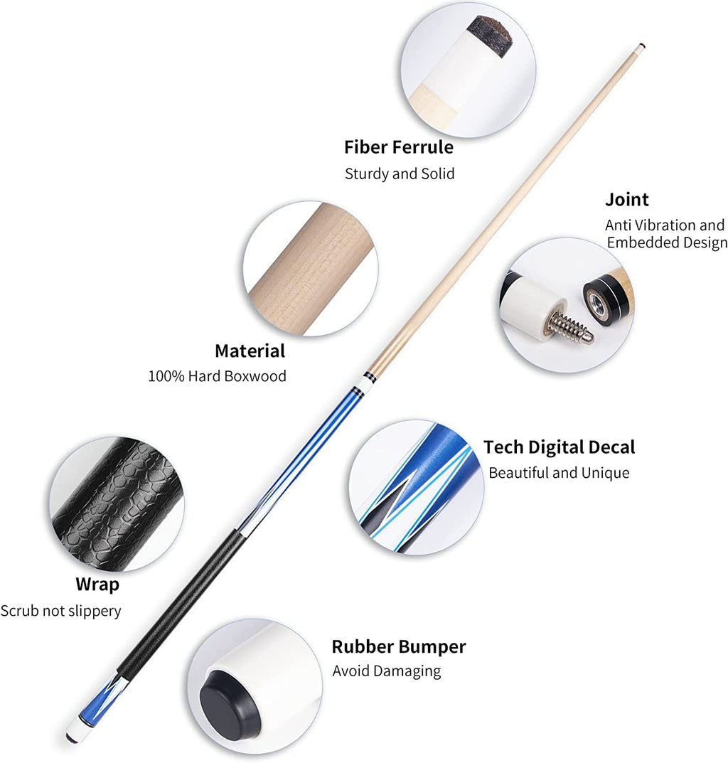 Horse Pool Cue Sticks Set of 4 | 58 Inch White Boxwood Cues