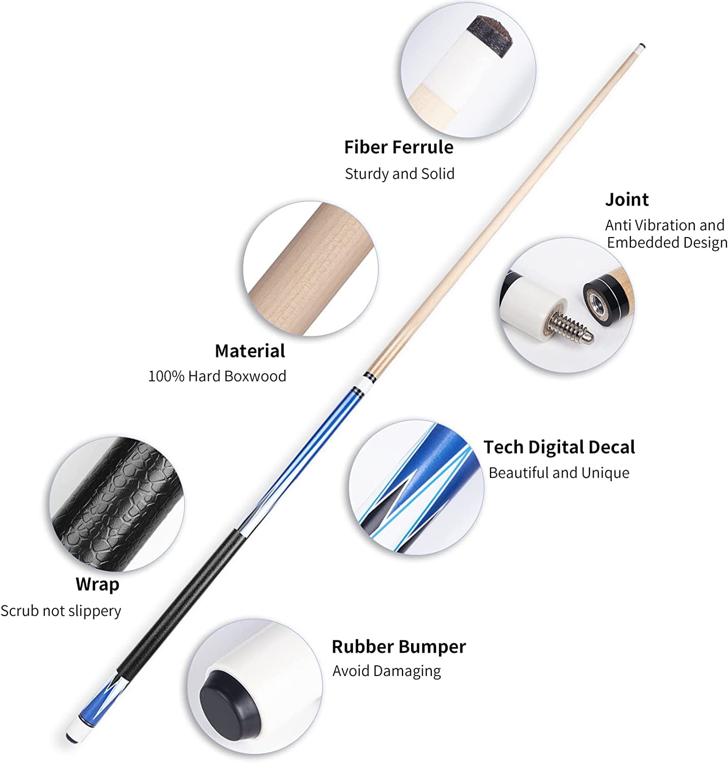 Horse Pool Cue Sticks Set of 4 | 58 Inch White Boxwood Cues