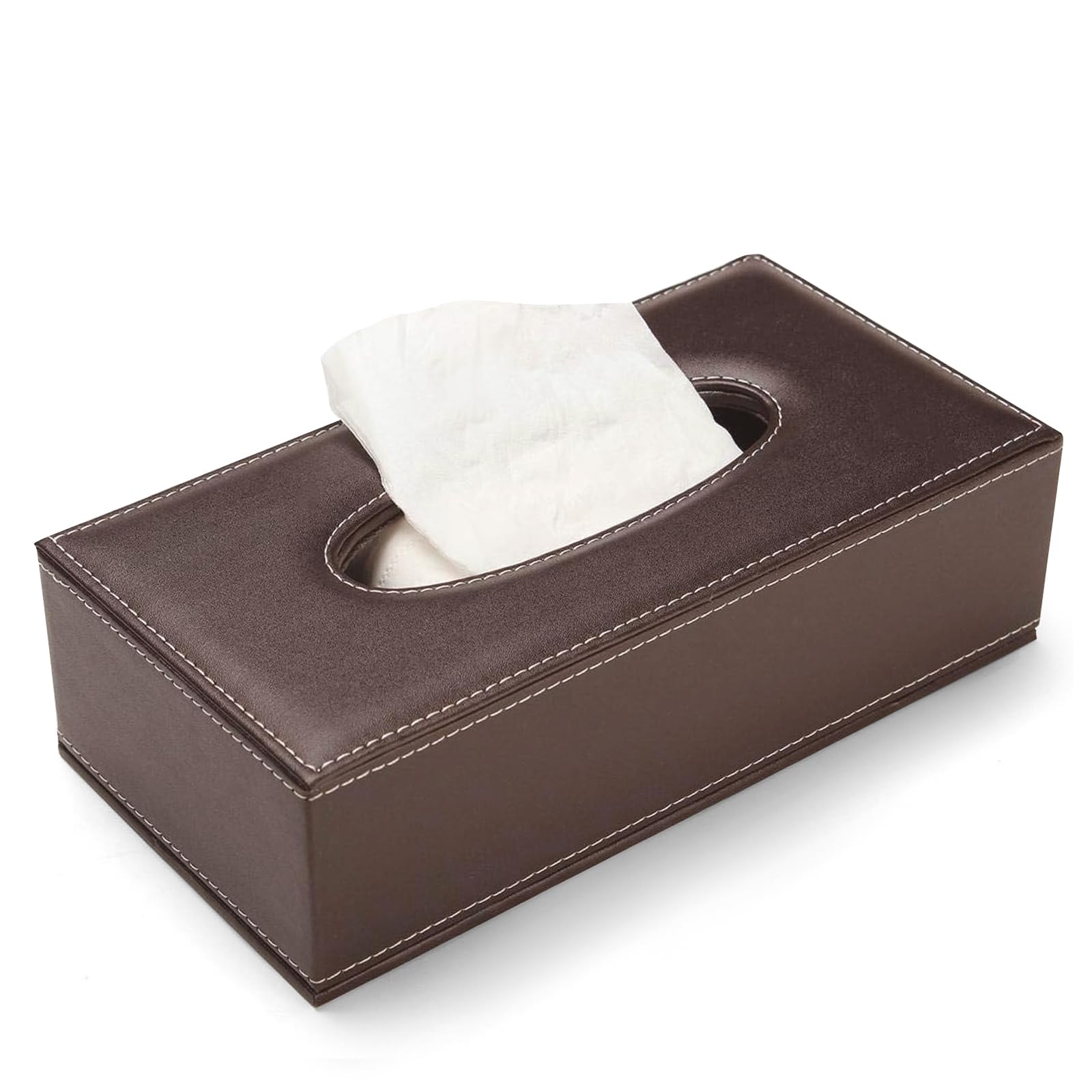 Anjing Brown Leather Rectangular Tissue Box Holder with Magnetic Bottom
