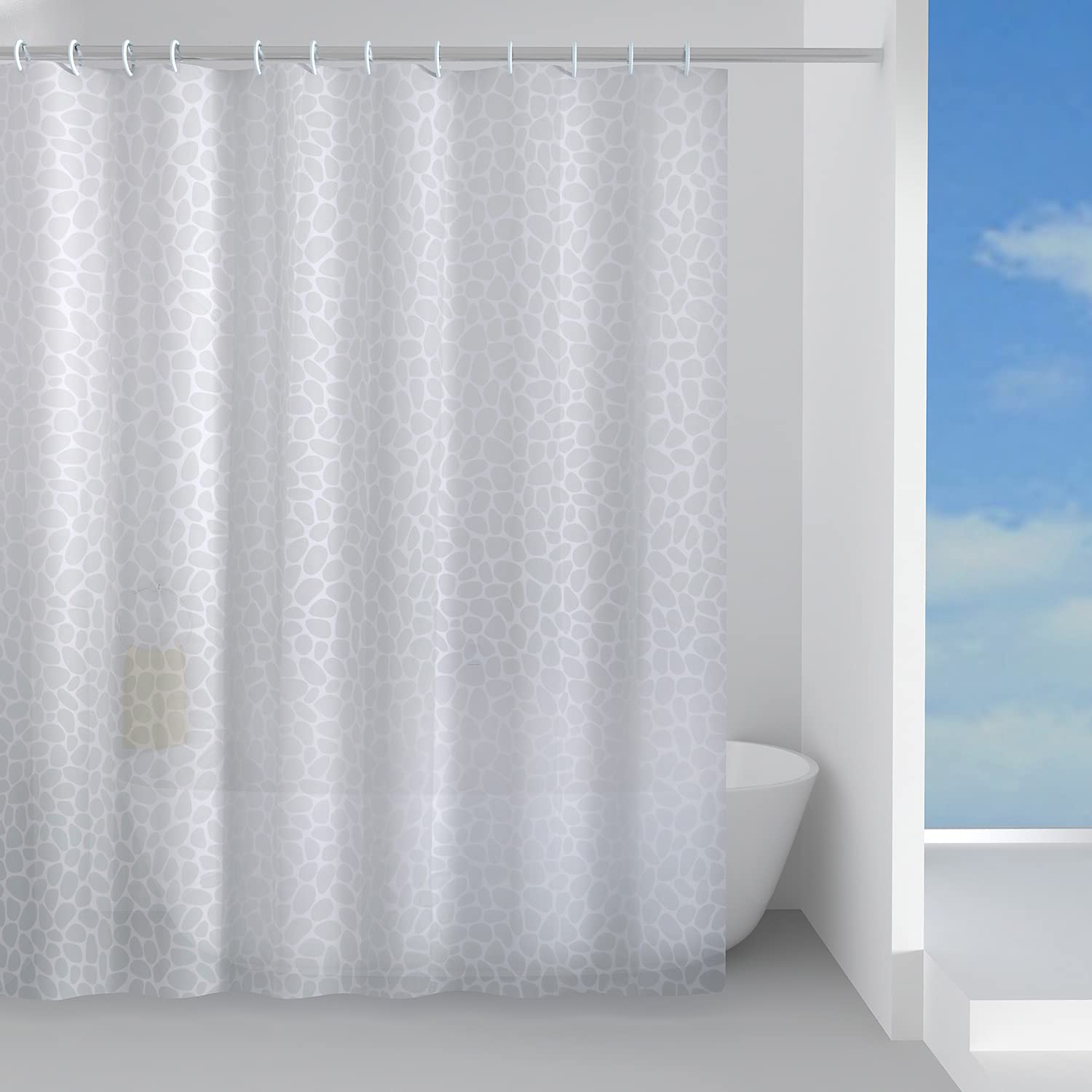 Gedy G-Jungle Shower Curtain | White PEVA Fabric with 12 Rings | 240x200