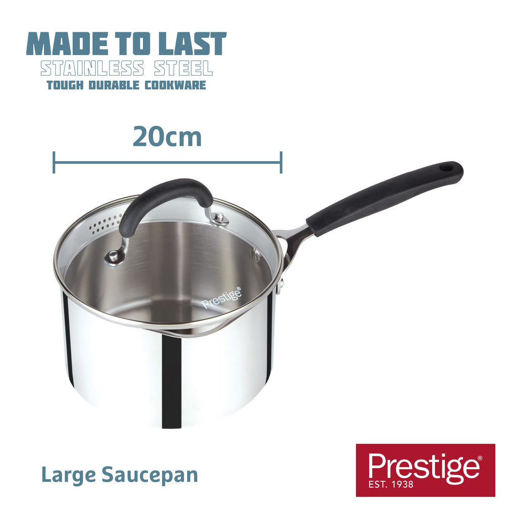 Prestige Stainless Steel Saucepan with Straining Lid - 20cm Induction