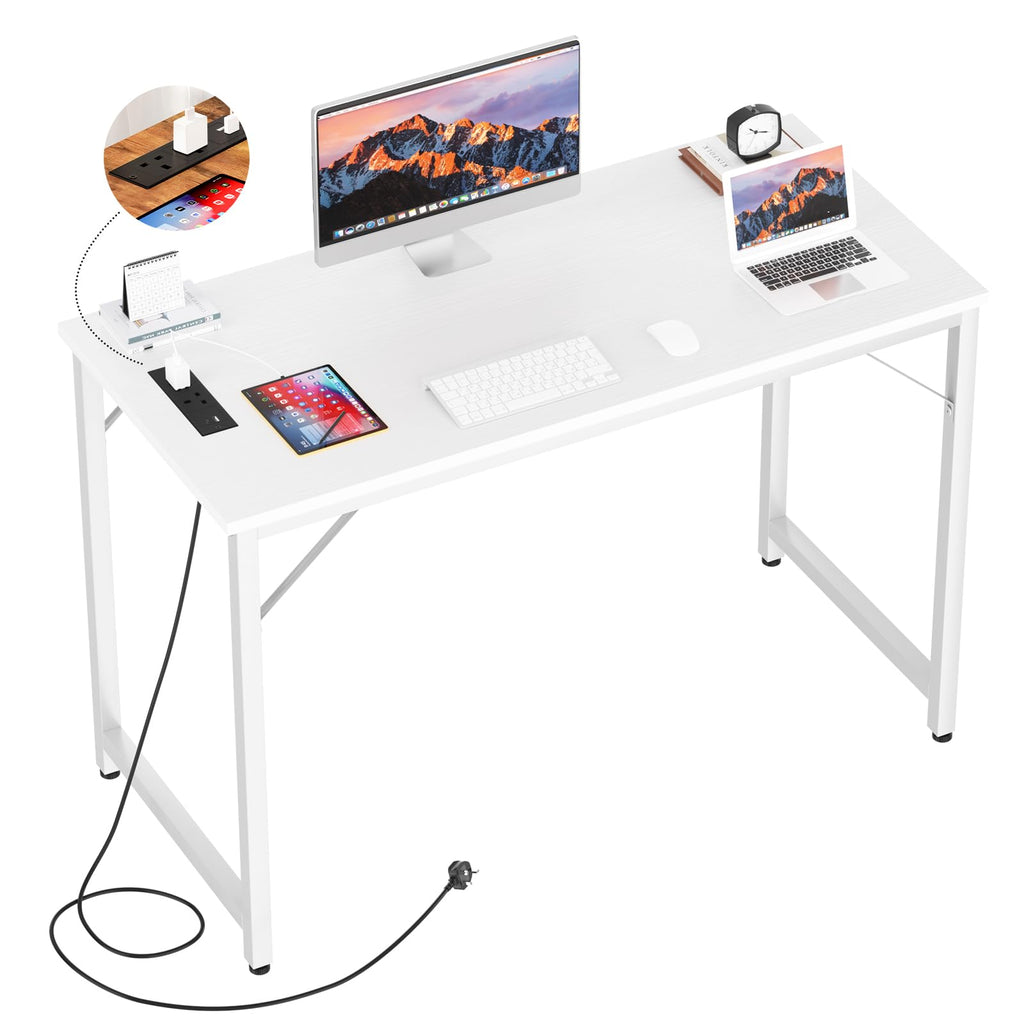 iSunirm 32 inch White Computer Desk with Power Outlets, Small Gaming Desk, Compact Home Office Desk for Small Spaces, Study Writing Table for Bedroom - image 1