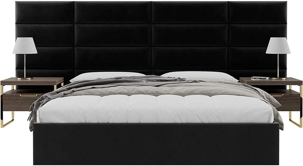 VANT Upholstered Headboards - Accent Wall Panels - Packs of 4 - Easy to Install - Single & Double bed Size 91cm Wide, Plush Velvet Black - image 2