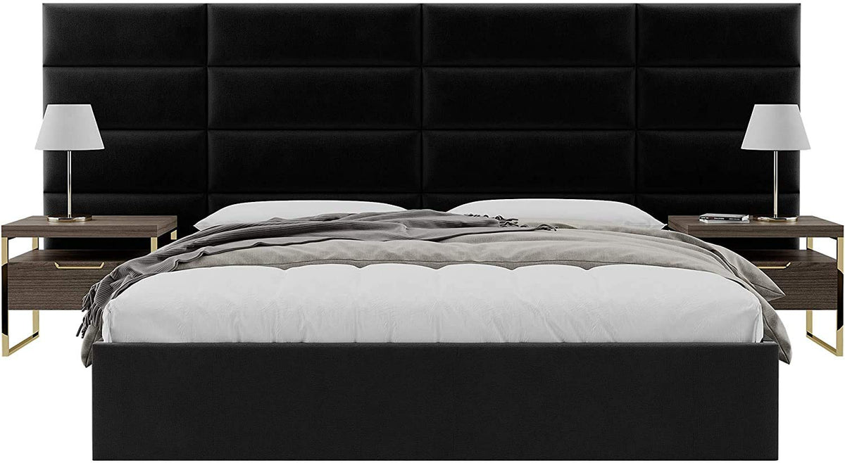 VANT Upholstered Headboards - Accent Wall Panels - Packs of 4 - Easy to Install - Single & Double bed Size 91cm Wide, Plush Velvet Black - image 2