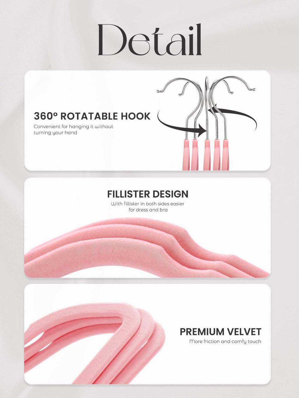 HOUSE DAY Velvet Hangers 20 Pack, Non-Slip Coat hangers, Pink - image 5
