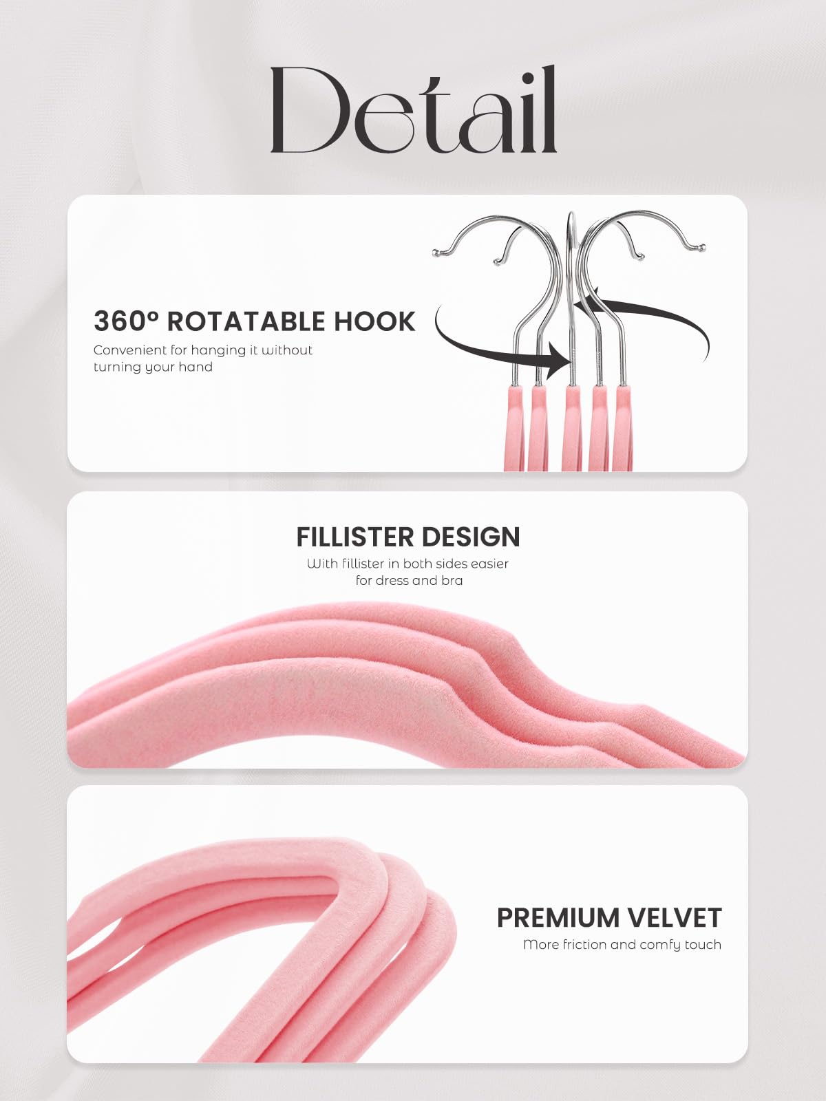 HOUSE DAY Velvet Hangers 20 Pack, Non-Slip Coat hangers, Pink - image 5