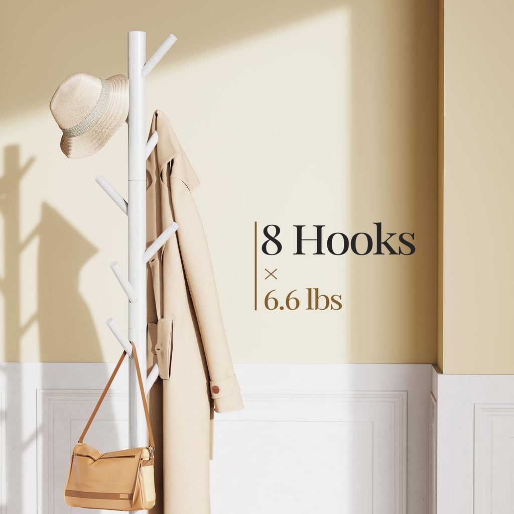 Pipishell Wooden Coat Rack – 8 Hooks Freestanding Adjustable Coat Tree