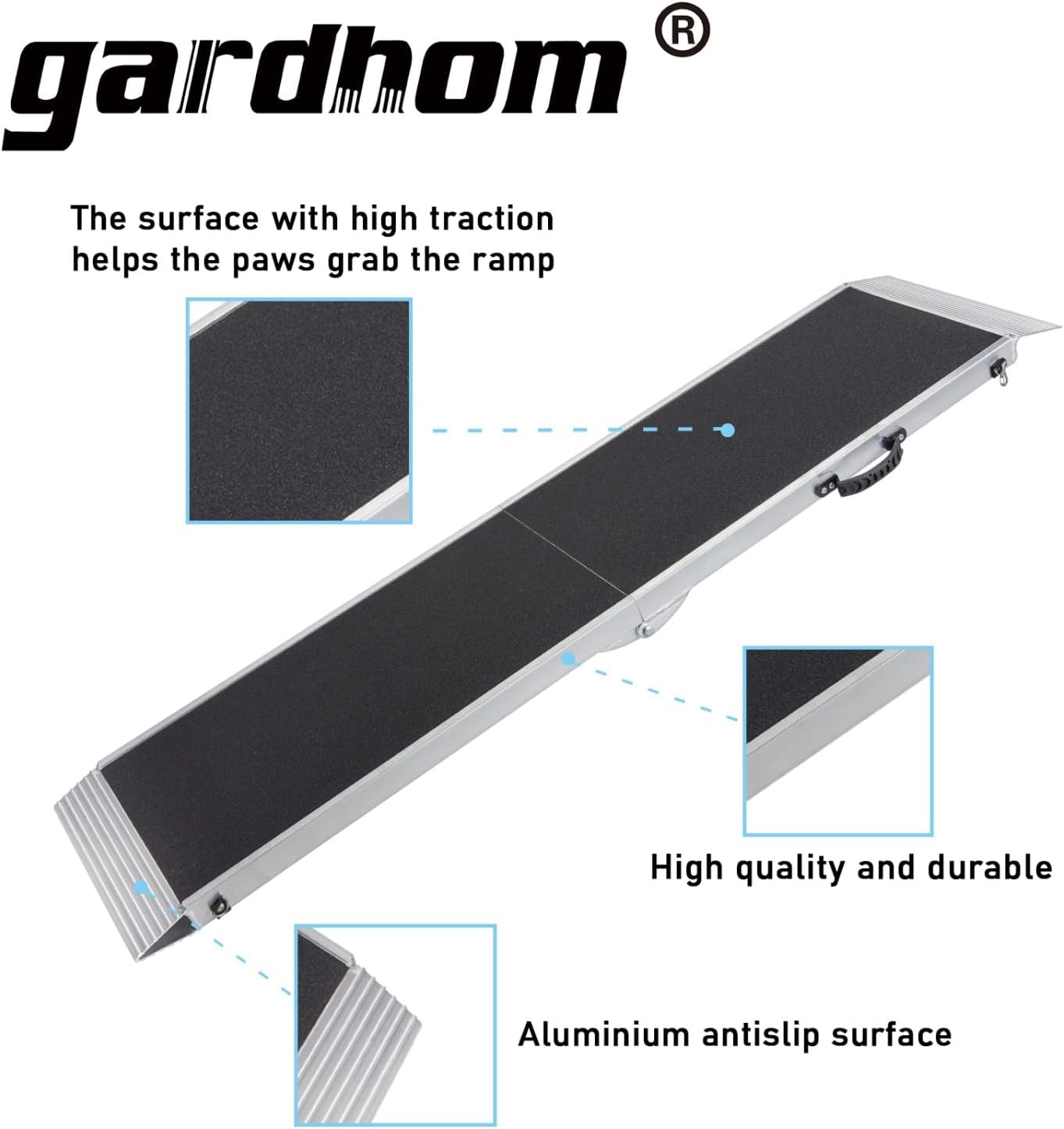 Gardhom Aluminum Dog Car Ramp | 183x38cm Anti-Slip 180kg Capacity