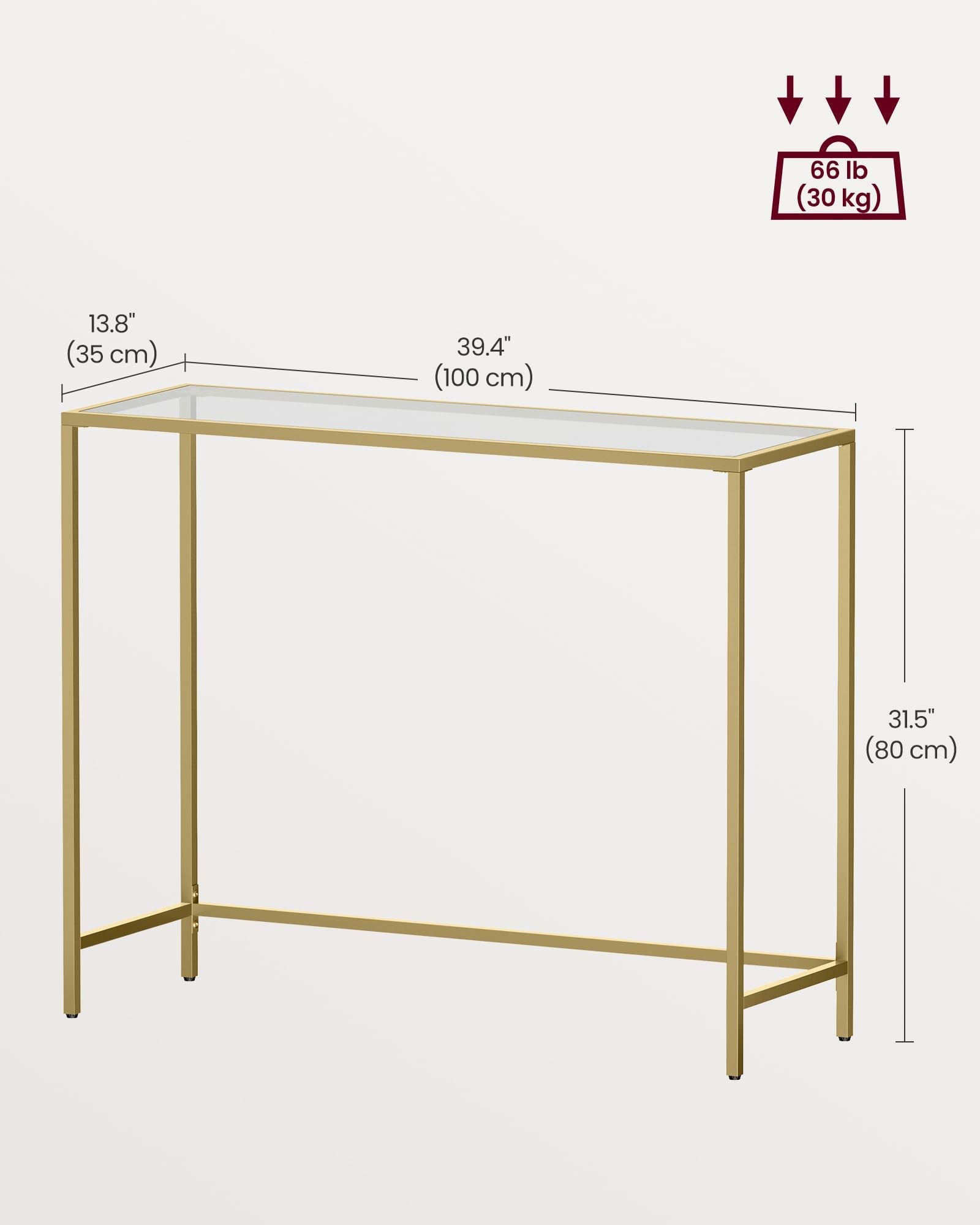 VASAGLE Gold Console Table – Tempered Glass Top & Metal Frame