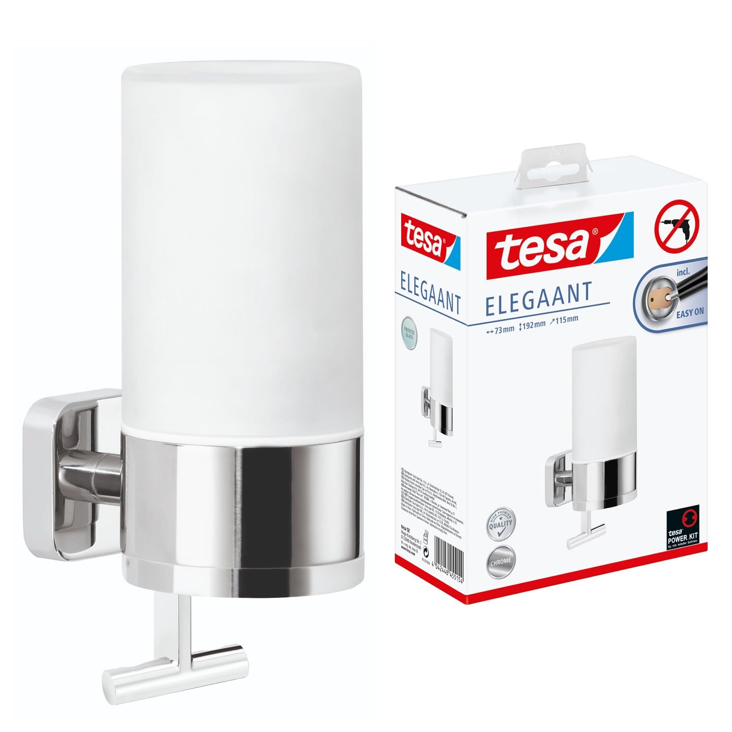 tesa ELEGAANT Soap Dispenser | 230ml White Frosted Glass | Drill-Free
