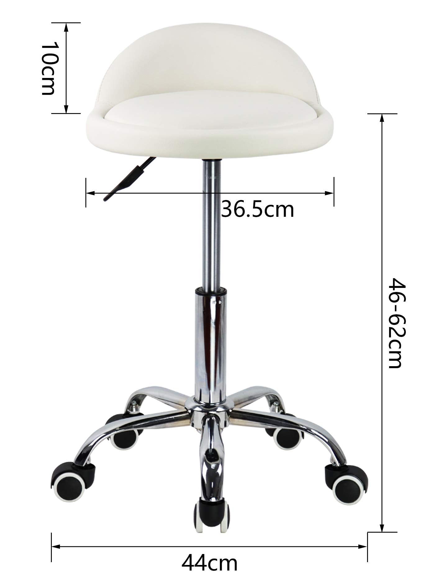 KKTONER PU Leather Rolling Stool with Backrest - White Swivel Chair