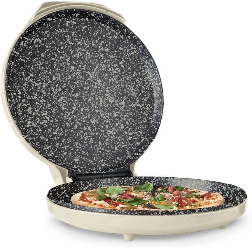 MisterChef 12 Inch Pizza Maker - 1450W Nonstick Ceramic Plates, Cream