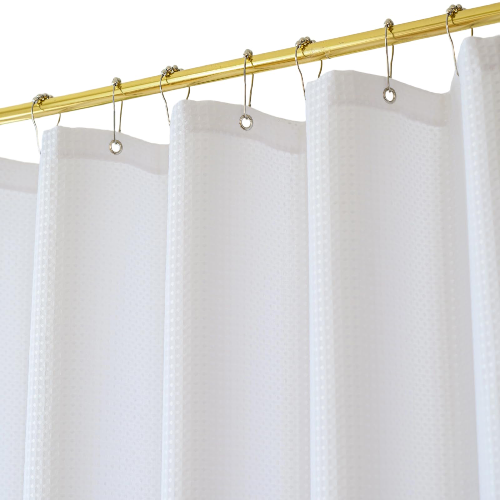 Yofori White Waffle Fabric Shower Curtain Set with Hooks | 183x183cm