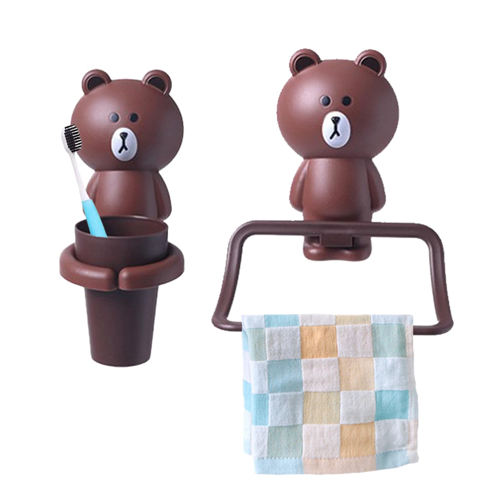 Jauhmui Kids Toothbrush Cup and Towel Holder Set – Adhesive Cartoon Animal