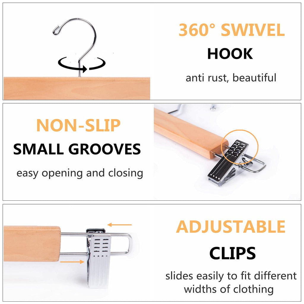 Amber Home 10pcs Wooden Trousers Hangers, Wood Skirts Hangers, Natural - image 4