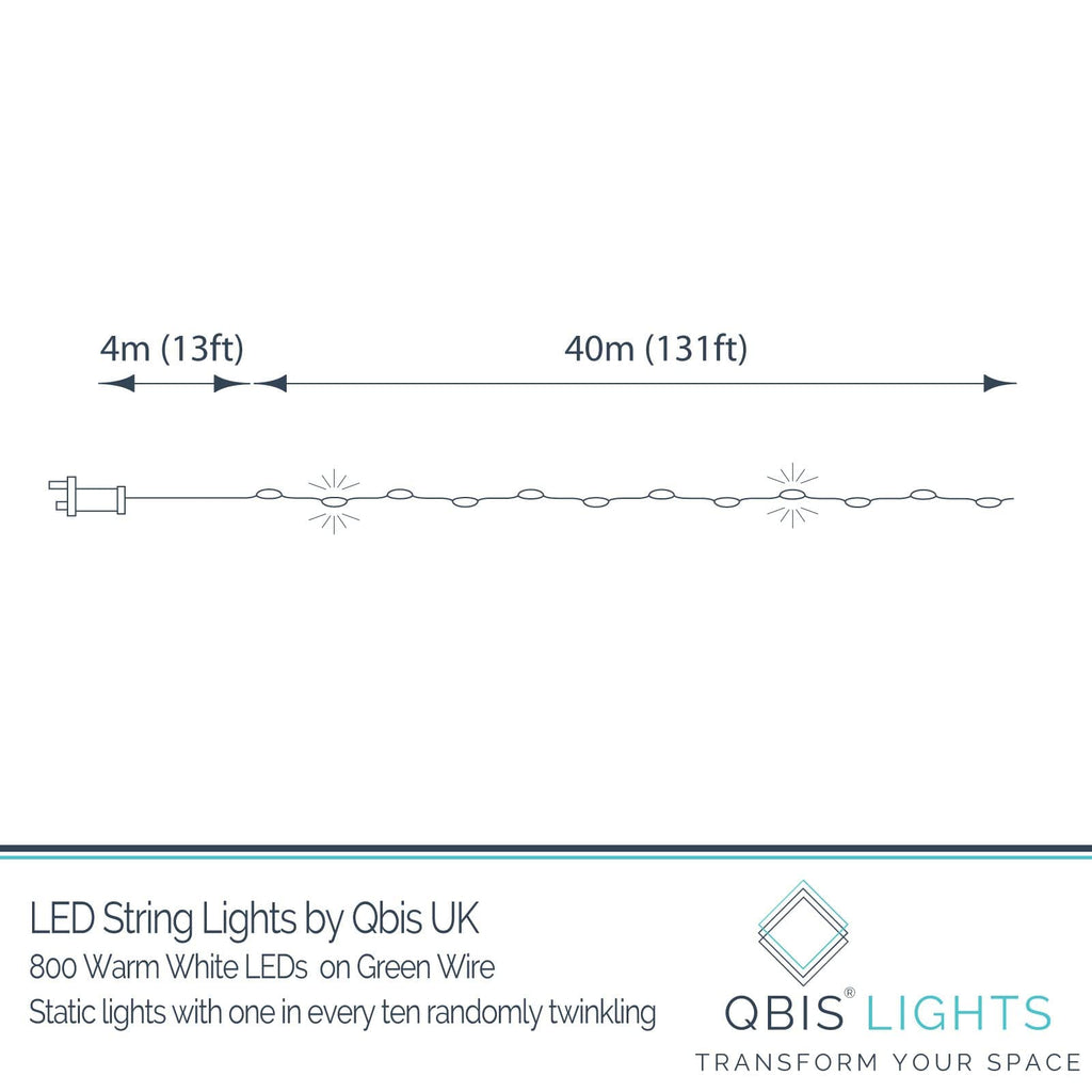 Qbis 800 LED Christmas Lights – Warm White Twinkling Fairy Lights