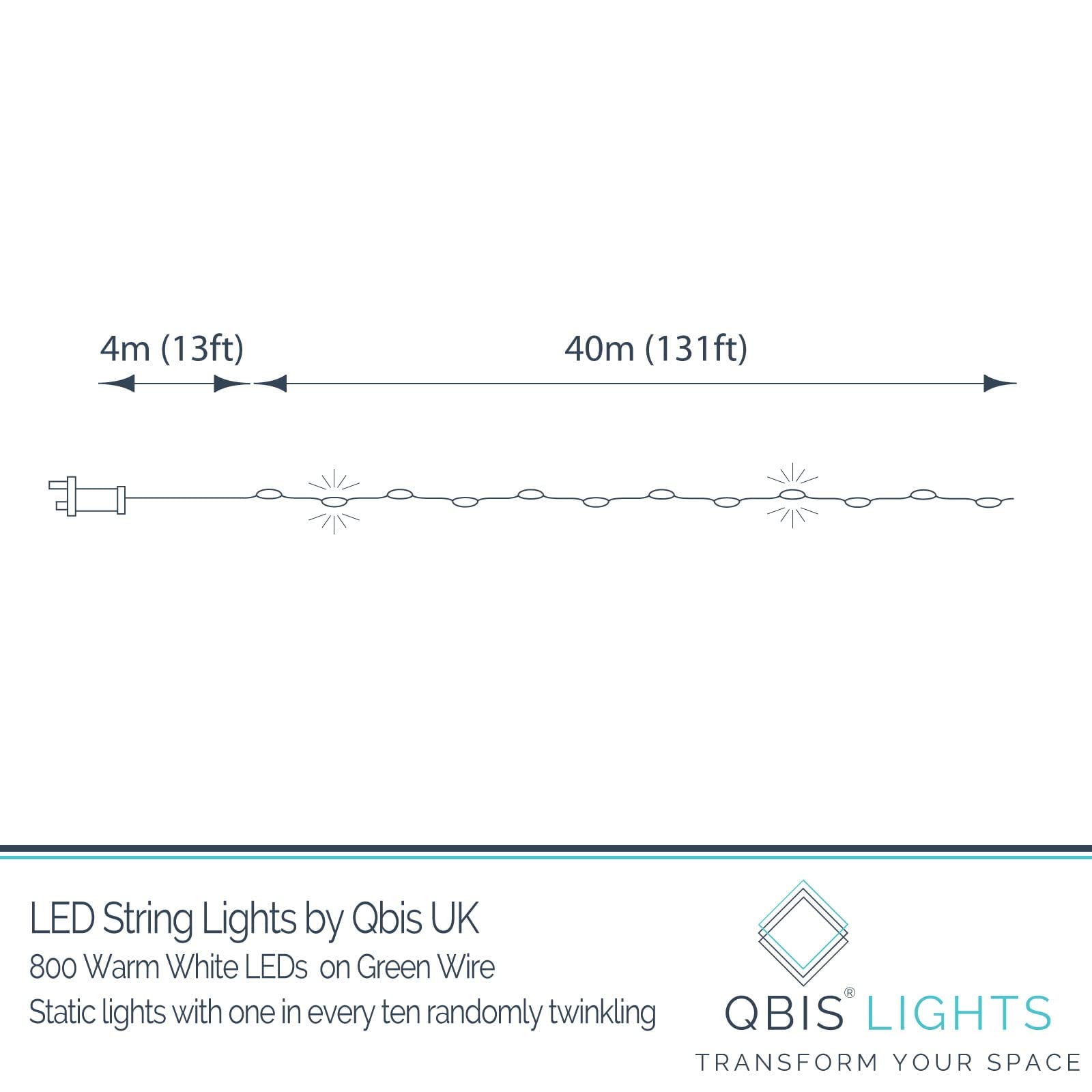 Qbis 800 LED Christmas Lights – Warm White Twinkling Fairy Lights