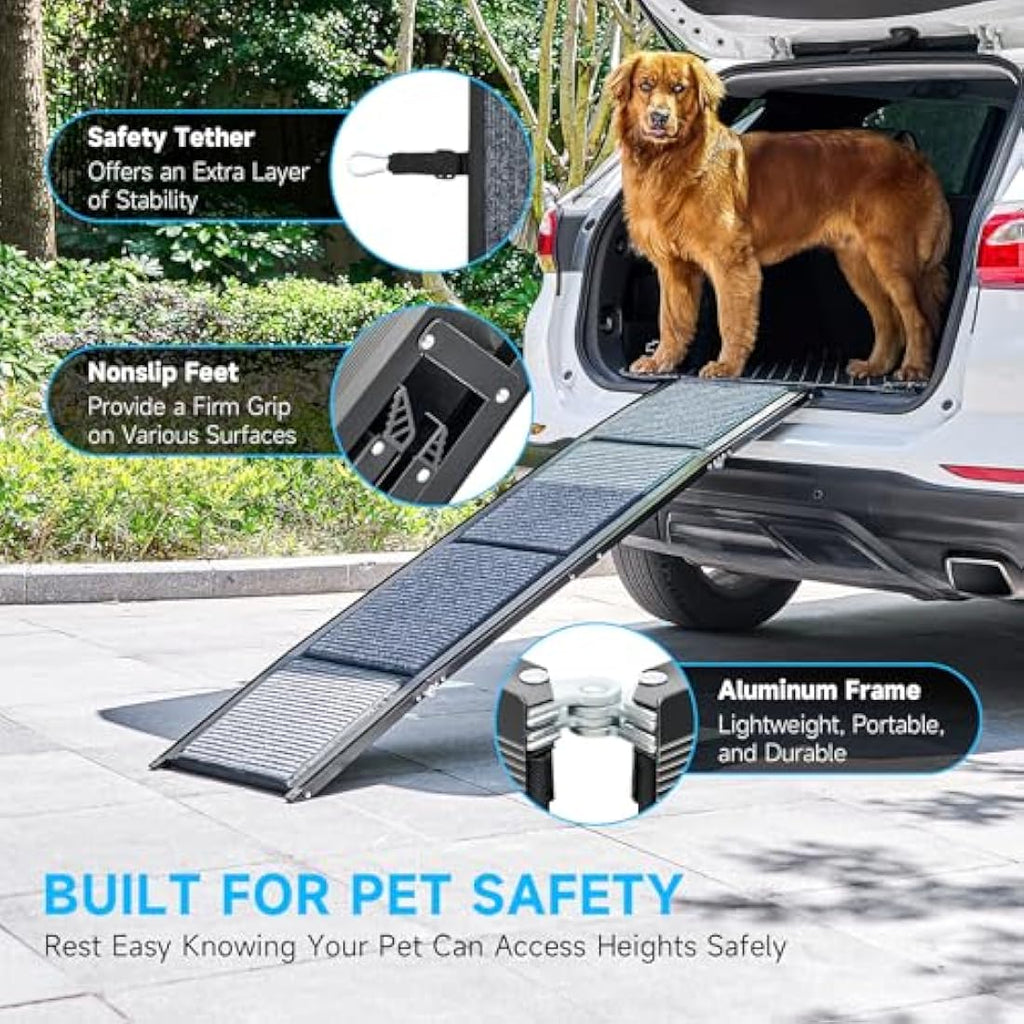 CO-Z 170cm Folding Dog Car Ramp | Non-Slip Aluminum Pet Ramp for Large Dogs