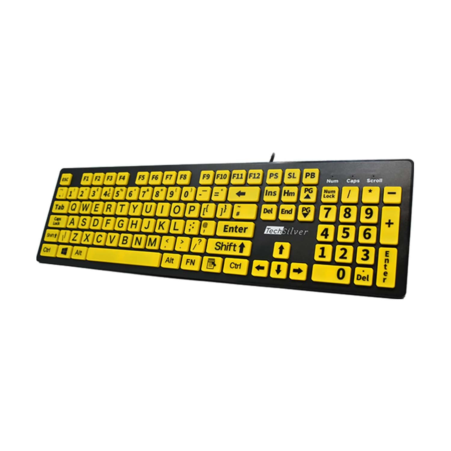 TechSilver Large Print Keyboard – High Contrast Yellow on Black – UK Layout