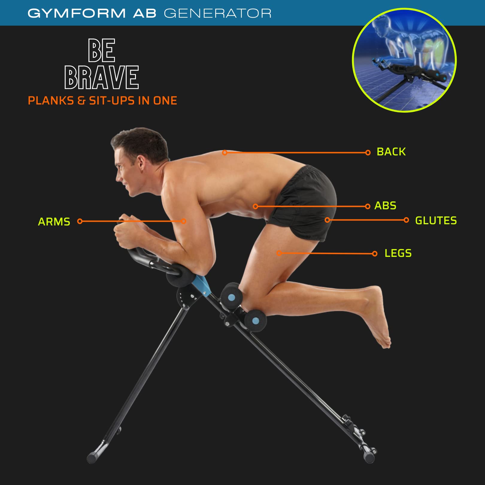 Gymform Ab Generator - Foldable Core Strength Trainer with 5 Intensity Levels
