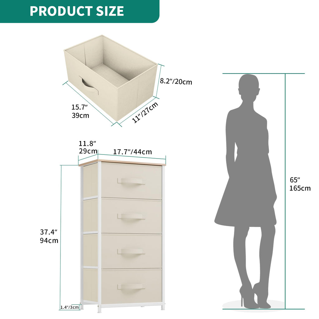 YITAHOME 4-Drawer Fabric Dresser – Metal Frame Storage Chest, Cream White