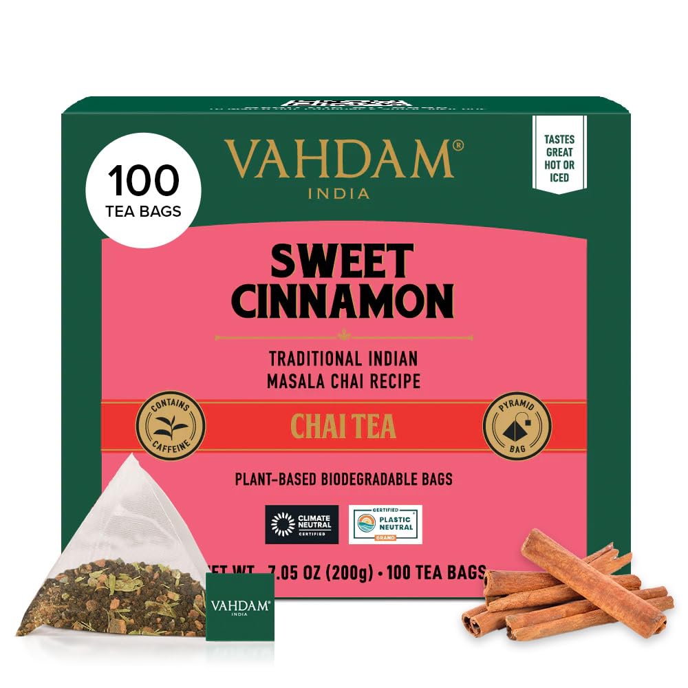 VAHDAM Sweet Cinnamon Masala Chai Tea - 100 Natural Spiced Tea Bags