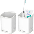 Jolof Store Wall Mounted Toothbrush Holder - 2 Pack Adhesive White ABS