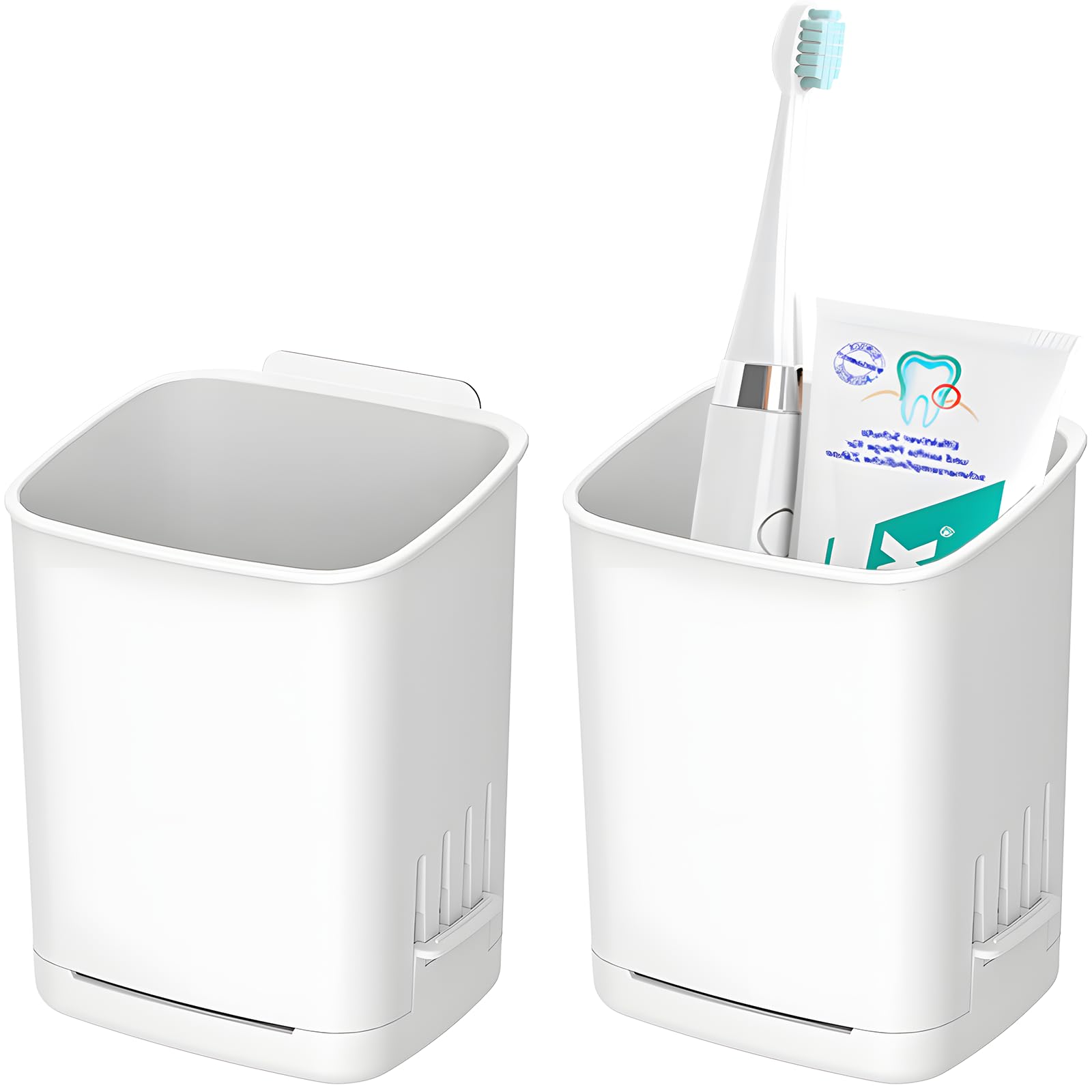 Jolof Store Wall Mounted Toothbrush Holder - 2 Pack Adhesive White ABS
