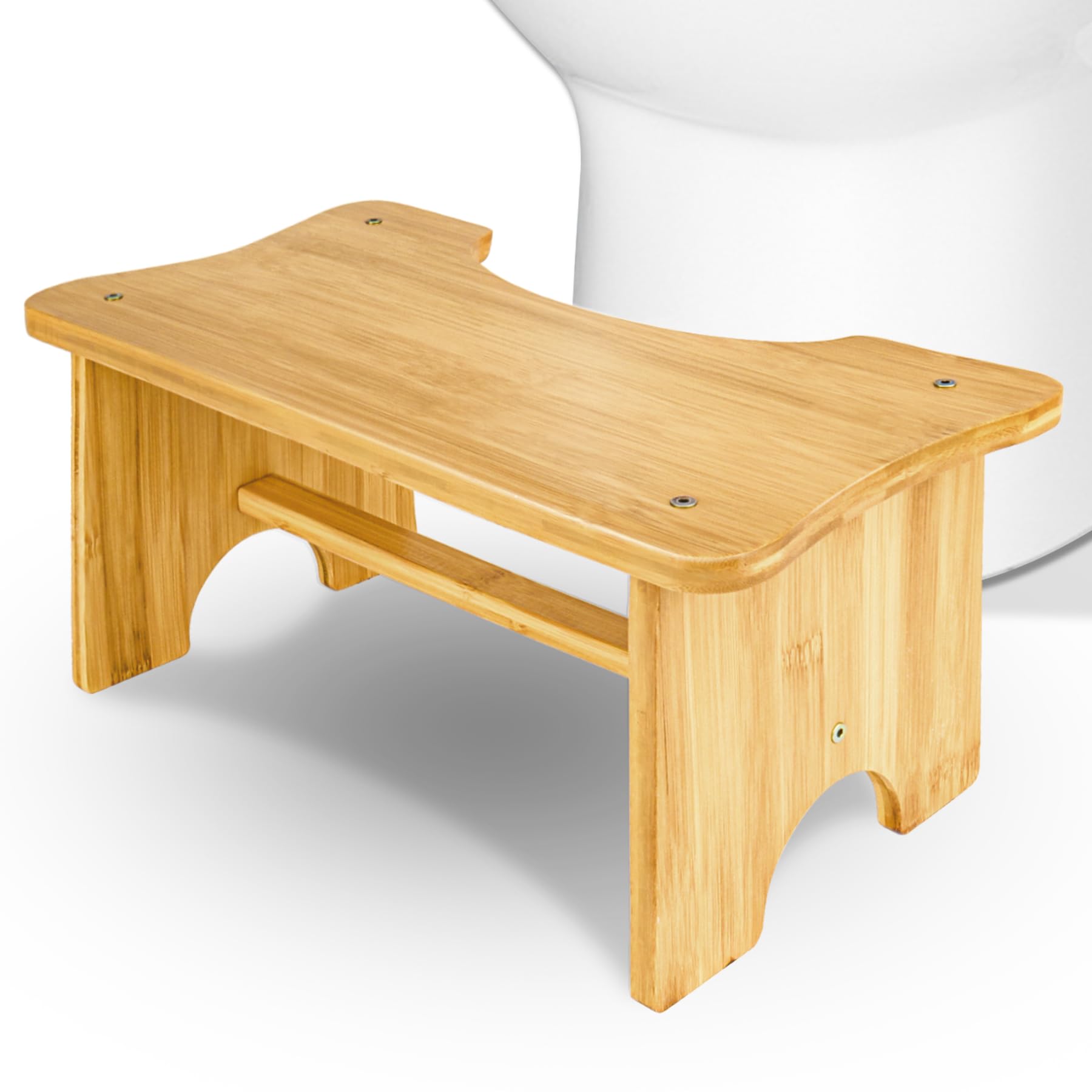 WELLTE Natural Bamboo Toilet Stool – 17cm Ergonomic Squatting Step Stool