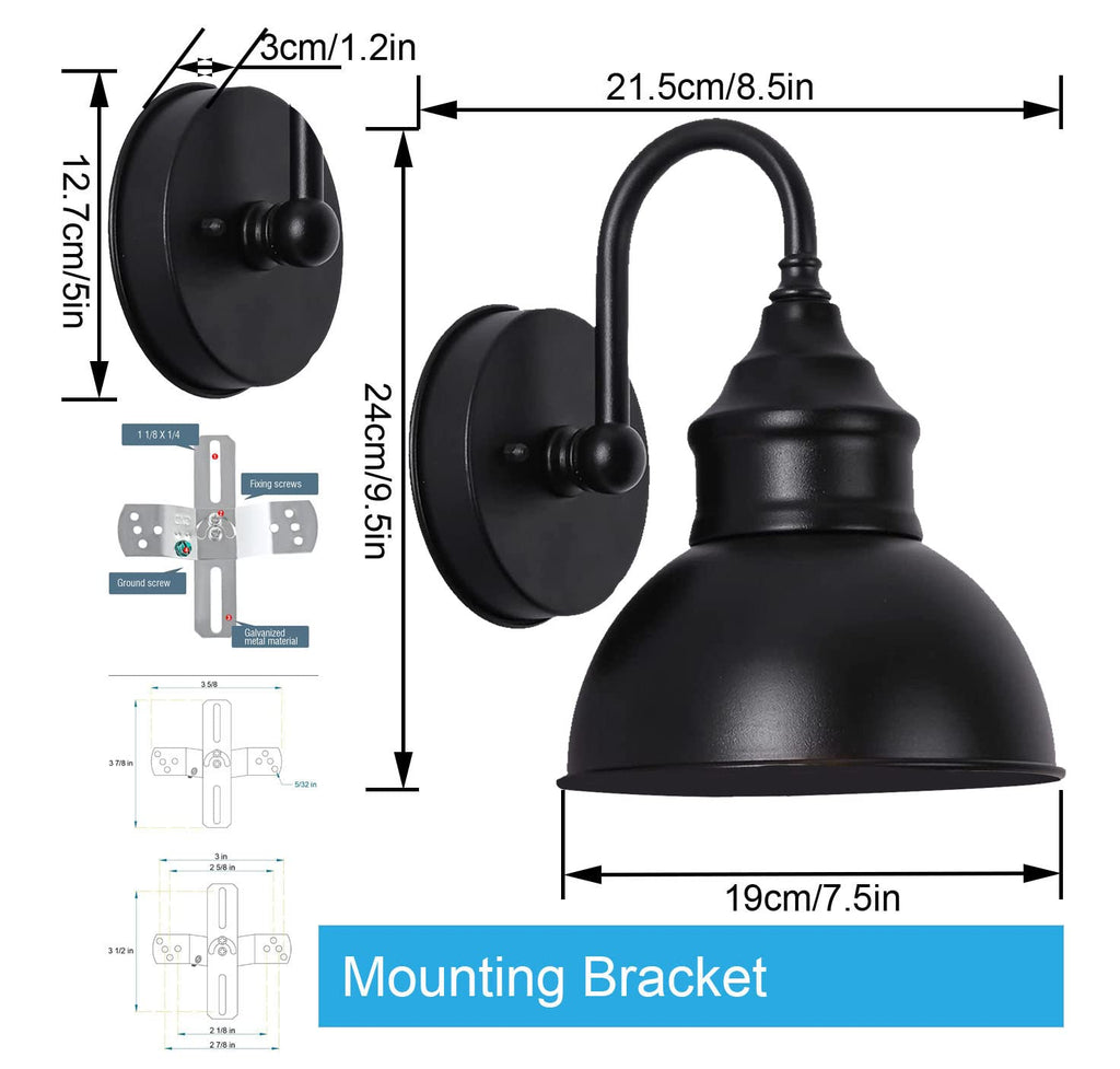UYHGO Industrial Outdoor Wall Lantern – IP44 Waterproof E27 Black Sconce