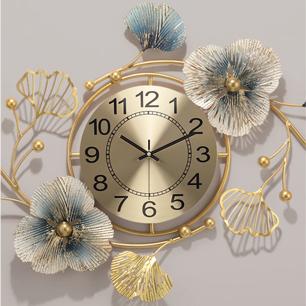Large Silent Wall Clock | Modern Ginkgo Leaf Metal Art